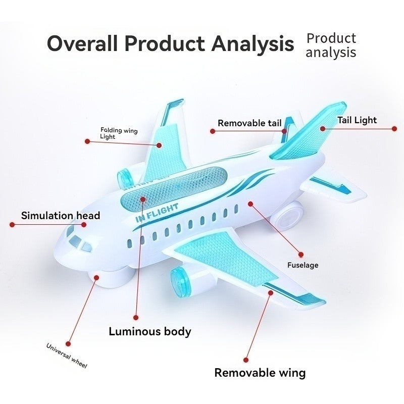 Electric Airplane Toy for Kids with Flashing LED Lights & Musical Sounds – Battery Operated Simulation Aircraft, Universal Auto-Drive Plane Gift for Toddlers Boys & Girls