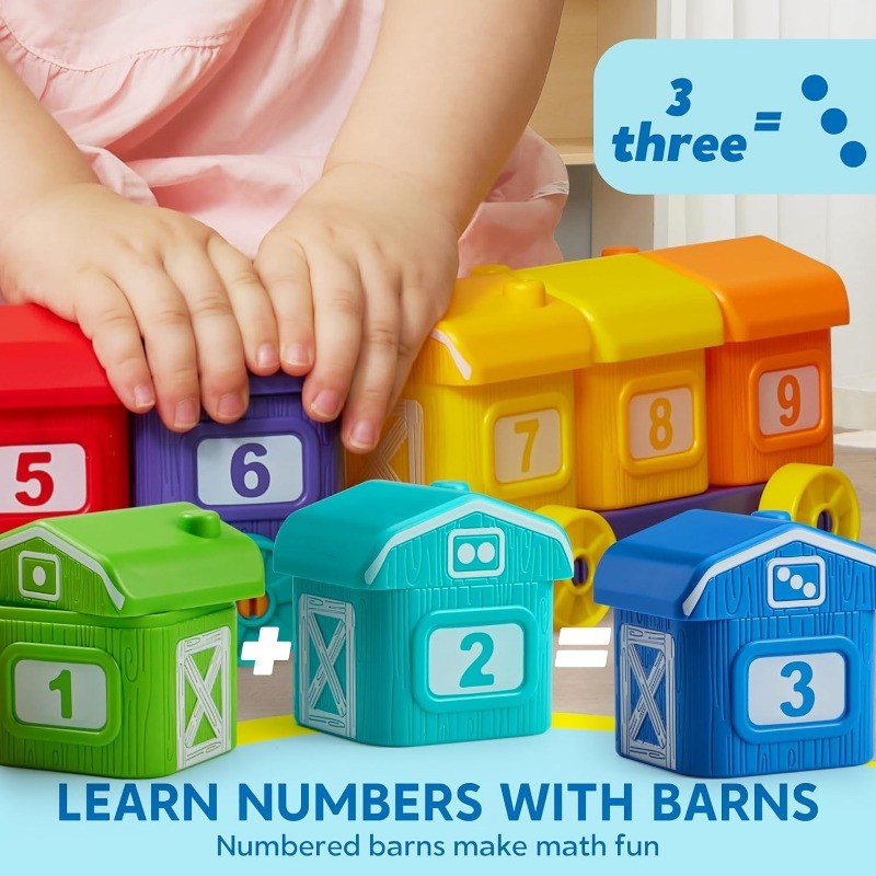 Farm Animal Number Train Toy for Toddlers 9 Animals Counting Matching Sorting STEM Educational Learning Gift Baby Boys Girls Ages 1 2 3 Christmas Birthday
