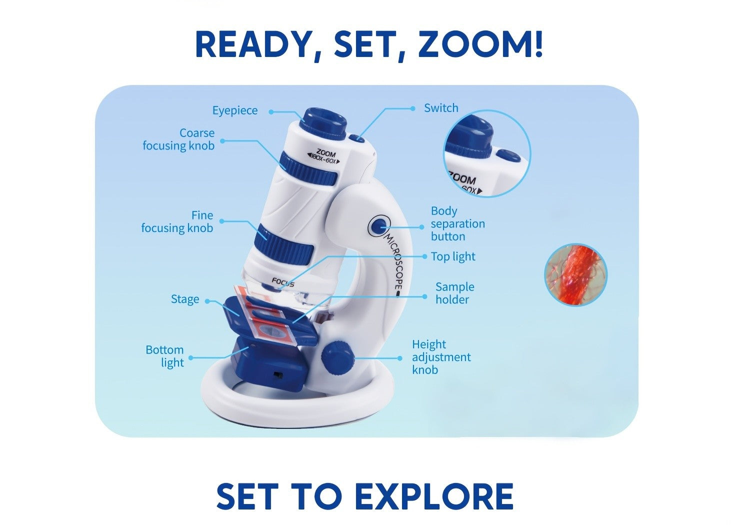 Kids Microscope Explorer Set 2-in-1 Science Experiment Toy 60x-180x Magnification 12 Specimen Slides Phone Holder STEM Gift Boys Girls Ages 5+