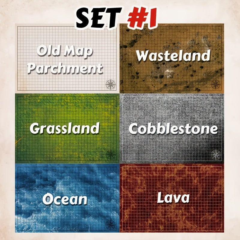 DnD Battle Map 3-Pack 24x36" Dry Erase Mats – 6 Double-Sided Terrain Grids with Lay-Flat Clips, Shoulder Bag & Dice Accessories for D&D 5e Pathfinder TRPG