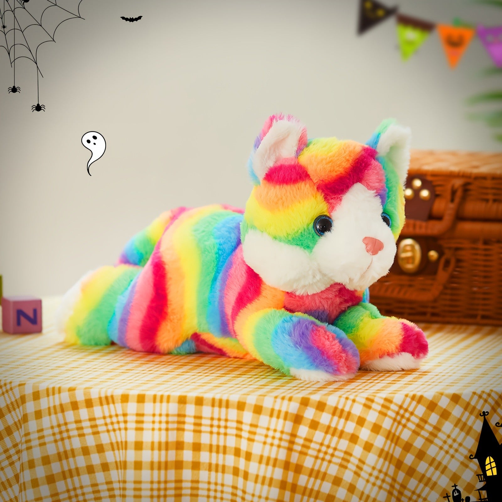 Musical Glowing Rainbow Cat Stuffed Animal - Soft Plush Cat Toy with Colorful LED Lights & Sound, Cute Kawaii Cat Plushie for Playtime Birthday New Year Party Decoration Gift