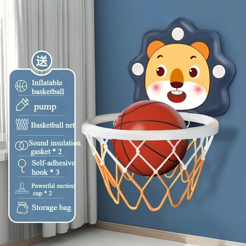 Kids Basketball Hoop Wall Mounted Indoor – Cartoon Lion Game Set with Ball & Pump for Playroom Bedroom, Fun Sports Toy Gift for Boys Girls Toddlers Ages 3+