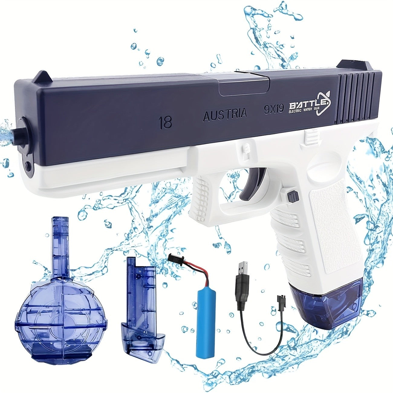 High-Capacity Automatic Water Gun Dual Magazine Long Range Soaker Blaster Ergonomic Grip Kids Summer Pool Outdoor Toy for Boys Girls Birthday Gift Pink Blue