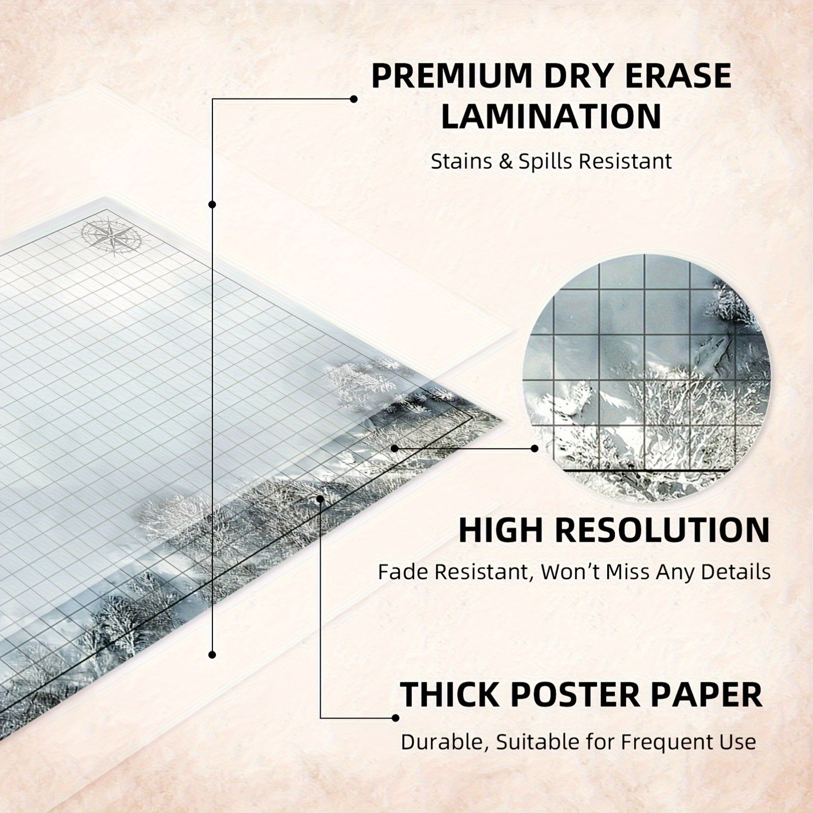 DnD Battle Map 3-Pack 24x36" Dry Erase Mats – 6 Double-Sided Terrain Grids with Lay-Flat Clips, Shoulder Bag & Dice Accessories for D&D 5e Pathfinder TRPG