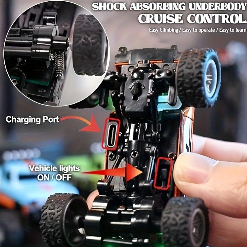 Mini RC Truck 1:64 Scale 2.4GHz Off-Road Alloy with Trailer Body Lights Headlights Adjustable Speed Crawler Collectible Holiday Gift Boys
