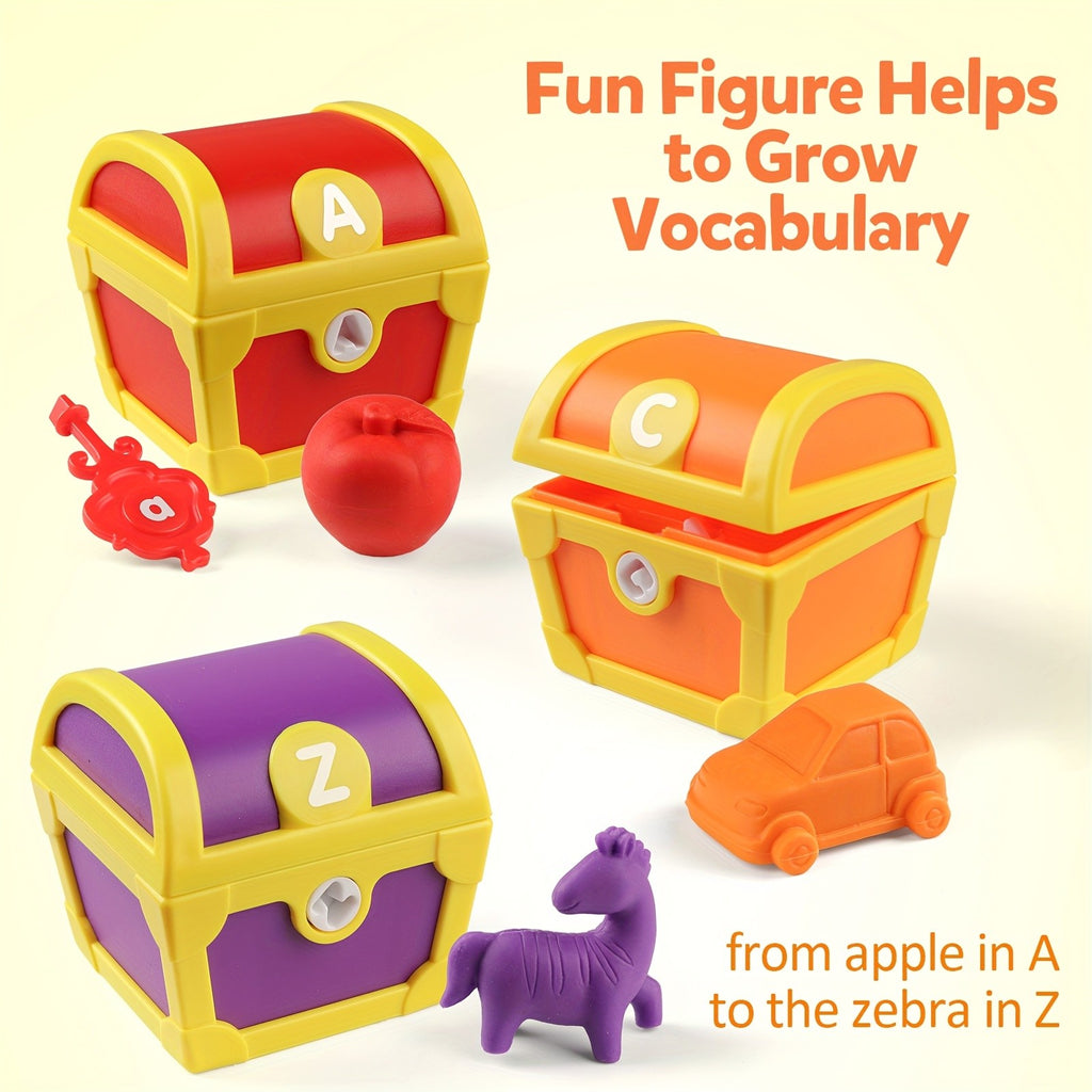 Alphabet Treasure Hunt Learning Toy 26pcs ABC Letter Matching Locks and Keys - STEM Educational Sorting Game Fine Motor Skills Gift for Kids Toddlers