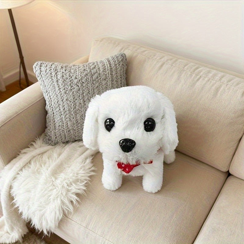 Realistic White Robot Puppy Toy – Walks, Barks & Wags Tail, Lifelike Plush AI Interactive Pet for Kids, Birthday Halloween Christmas Gift for Boys Girls