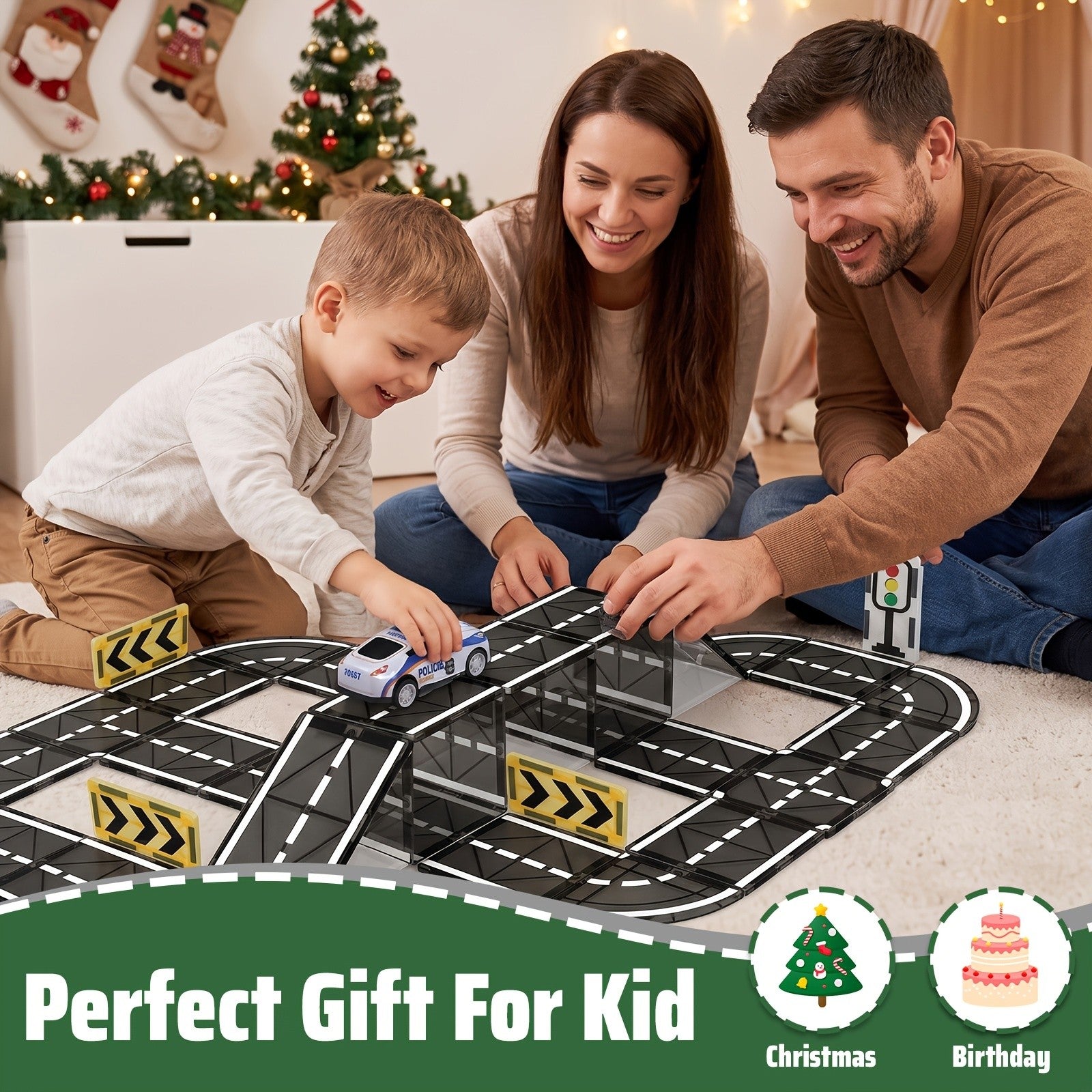 Magnetic Track Set for Small Cars 44 48 121pcs STEM Educational Building Blocks Road Layout Toy for Boys Girls Ages 3+ Birthday Christmas Gift