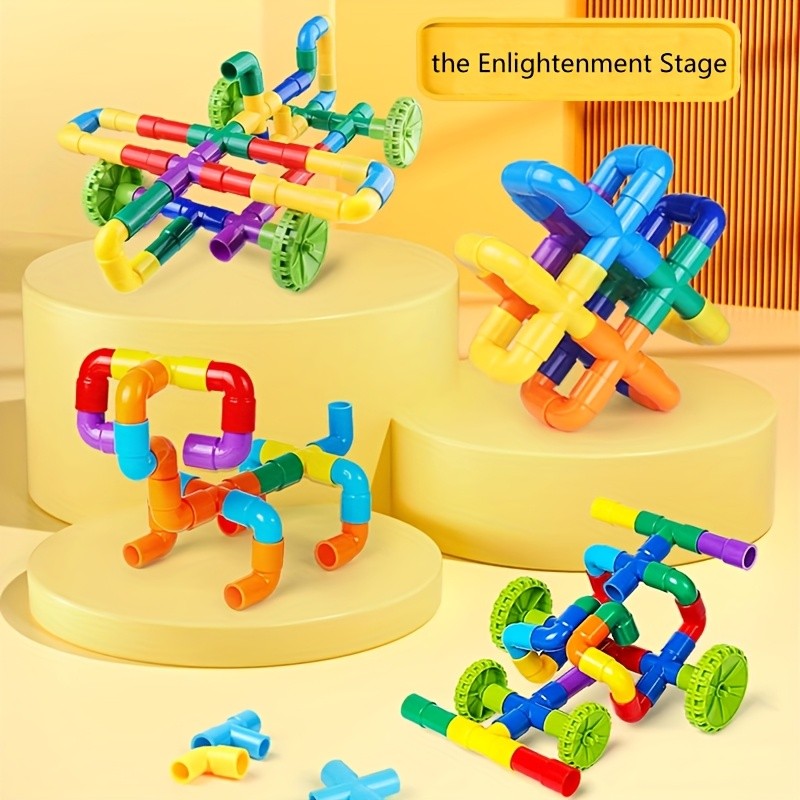 Pipe Building Blocks Set for Kids, Creative Water Pipe Tube Construction Toy with Storage Bucket for Boys Girls Ages 3+, STEM Open-Ended Imaginative Building Toy, Birthday Halloween Christmas Gift