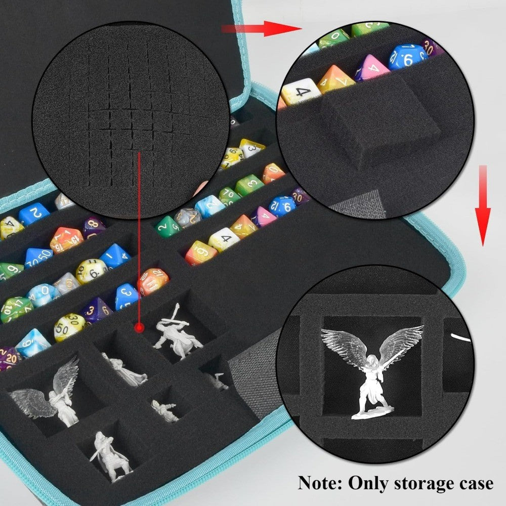 DND Dice Storage Case Tray Box for D&D MTG RPG Tabletop Games – Polyhedral Dice Holder D4-D20 with DND Miniatures Space, Case Only, Green Grey Red Black, Gift for Dungeon Masters & Gamers