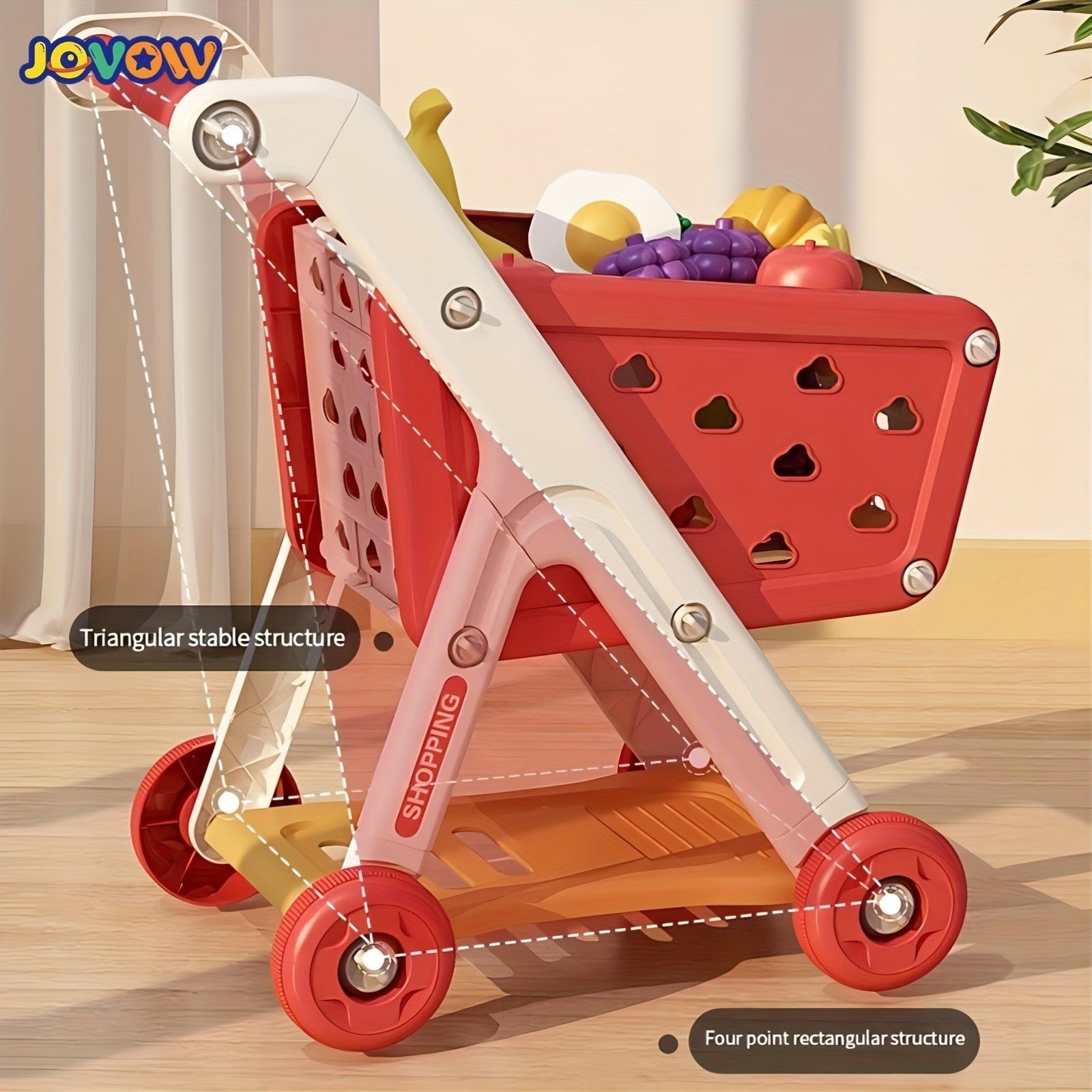 Kids Grocery Shopping Cart Toy Set Pretend Play with Pretend Food Accessories Wheels Toddler Girls Boys Christmas Birthday Gift