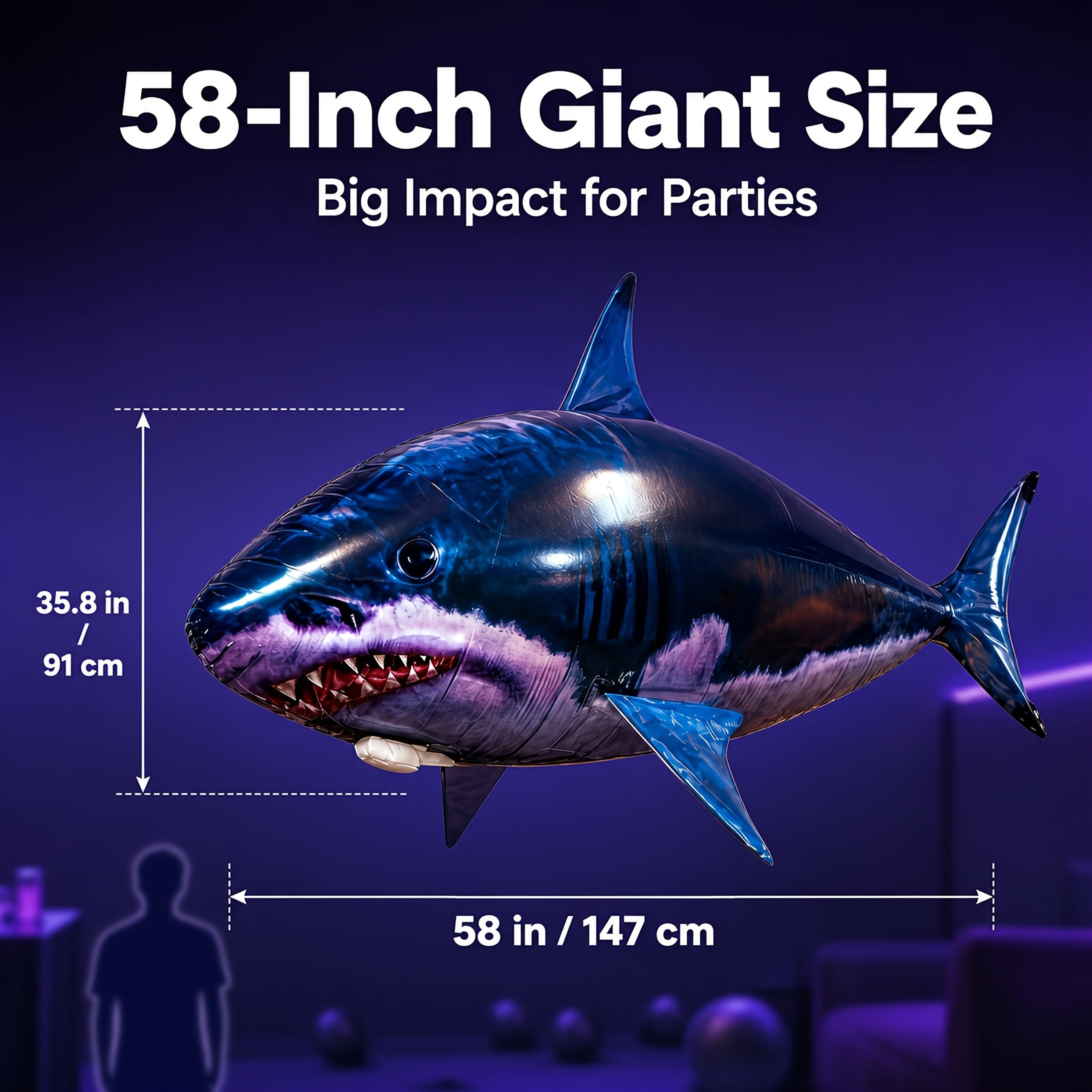 RC Inflatable Flying Shark Balloon Toy – Remote Control Air Swimmer, Indoor Flying Fish, Fun Birthday Party Gift for Kids & Adults