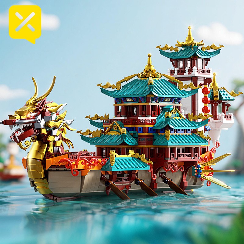 2453-Piece Dragon Boat Building Block Set Large Scale Chinese Dragon Boat Festival Model Kit - ABS Bricks Medium Difficulty, Unique Cultural Display Piece, Gift for Adults Teens Collectors