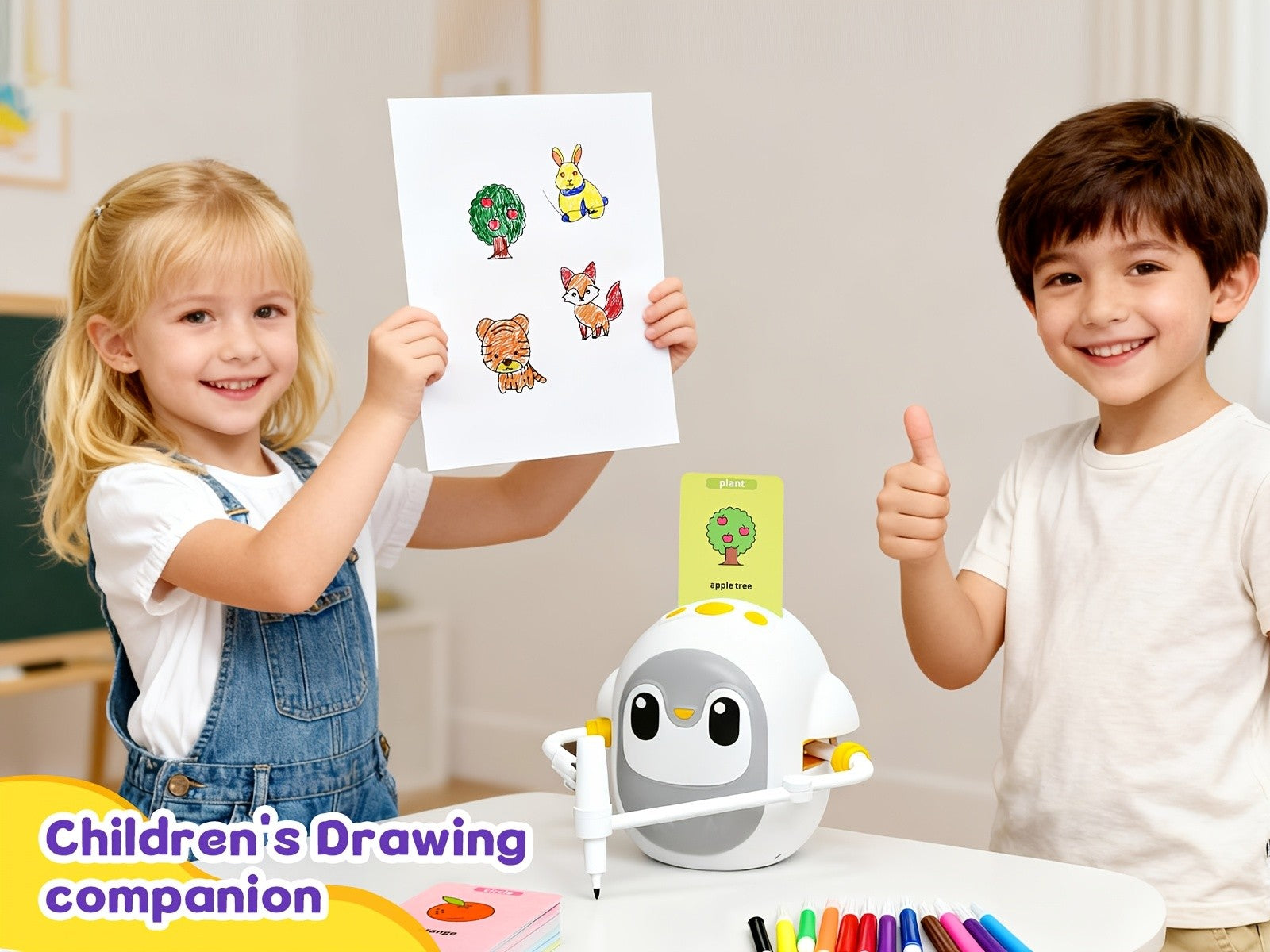 Drawing Robot for Kids with 200 Learning Cards & 12 Color Pens – Penguin Art Robot Toy, Interactive STEM Educational Drawing Toy for Boys Girls Ages 3+, USB Charging