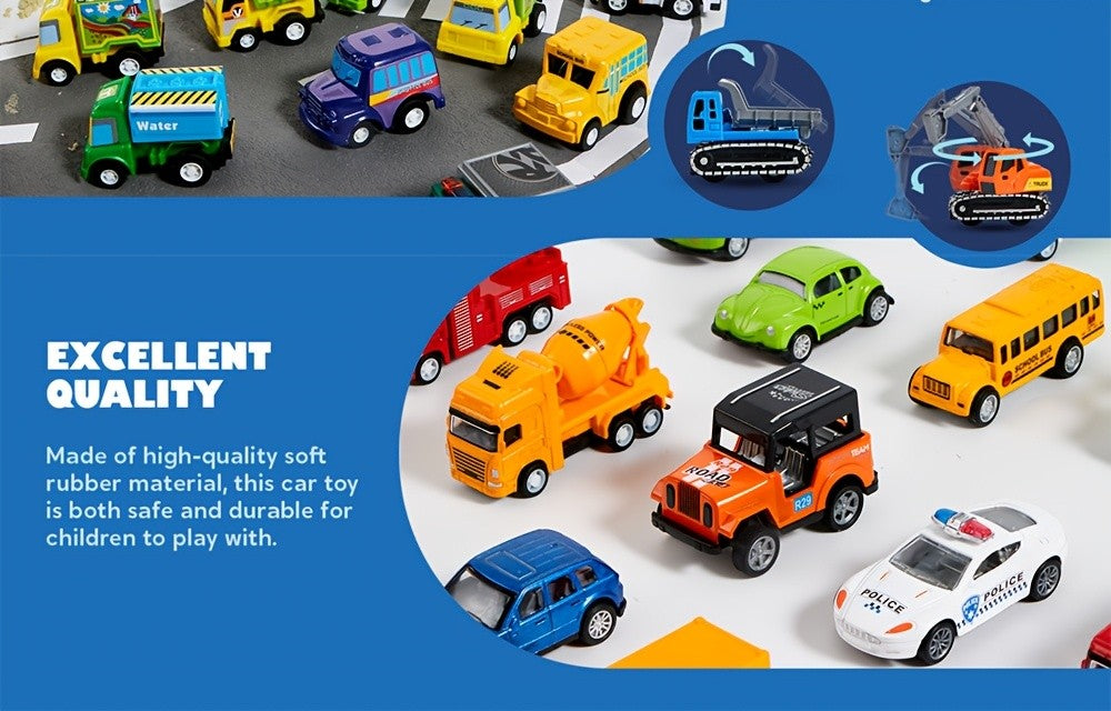 25-Piece Pull Back Cars and Trucks Toy Set for Kids – Die-Cast Vehicle Playset with Fire Truck, Police Car & School Bus, Party Favors, Easter & Christmas Gift for Boys and Girls