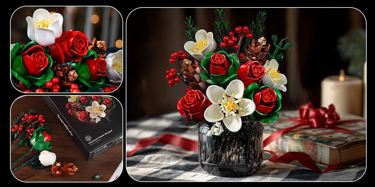 Rose Lily DIY Building Block Flower Bouquet Set Healing Flower Series Artificial Desktop Decoration Birthday Valentine's Day Mother's Day Gift for Girls Women