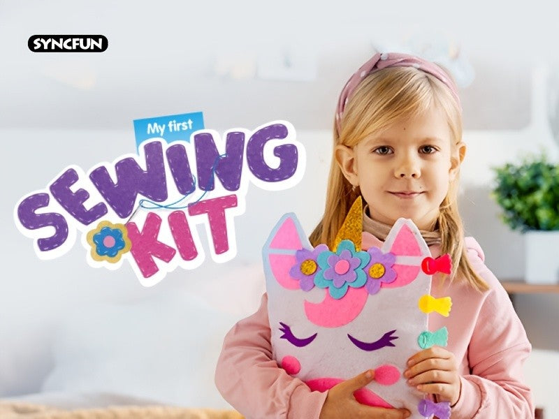 Kids Felt Sewing Kit 6 Beginner Projects Mini Pillows Keychains Card Holders DIY Craft Gift for Girls Boys Ages 6 Plus Birthday Christmas