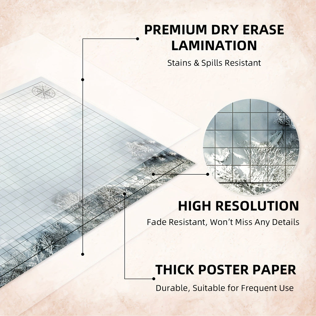 DnD Battle Map 3-Pack 24x36" Dry Erase Mats – 6 Double-Sided Terrain Grids with Lay-Flat Clips, Shoulder Bag & Dice Accessories for D&D 5e Pathfinder TRPG