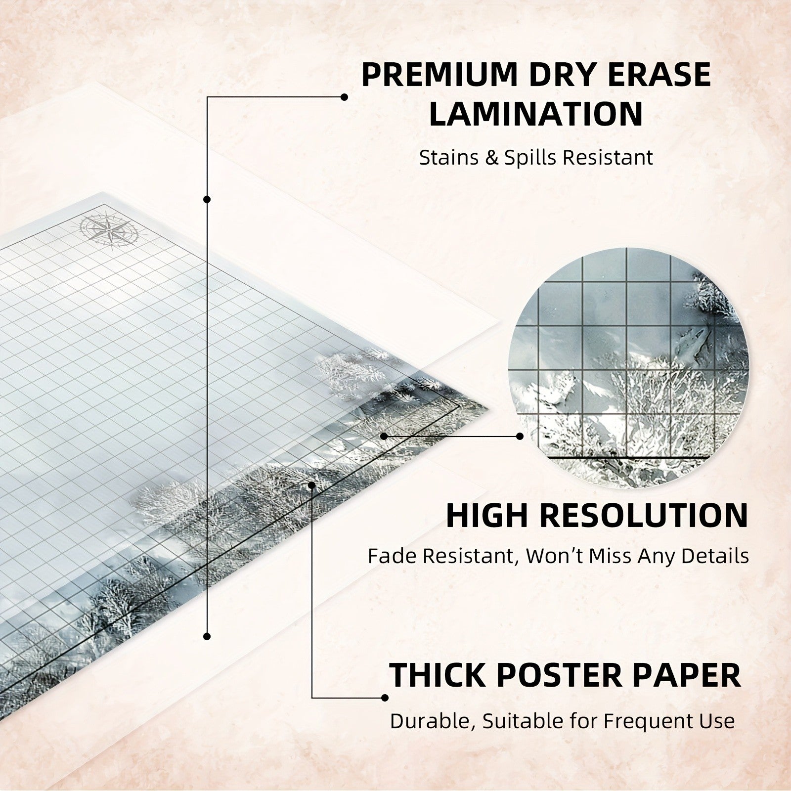 DnD Battle Map 3-Pack 24x36" Dry Erase Mats – 6 Double-Sided Terrain Grids with Lay-Flat Clips, Shoulder Bag & Dice Accessories for D&D 5e Pathfinder TRPG