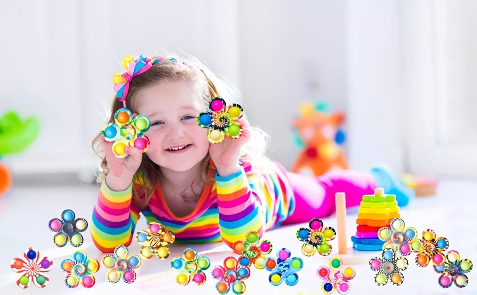 Bubble Pop Fidget Spinner Toys 32 Pack - Press Sensory Spinners Anxiety Relief Party Favors Goodie Bag Fillers Classroom Rewards Boys Girls Birthday Christmas