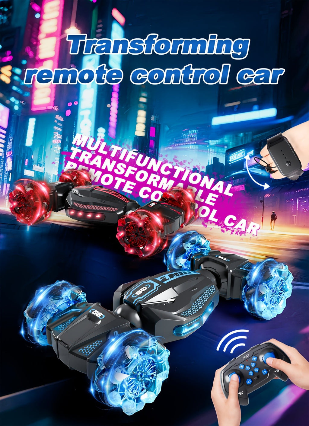 RC Stunt Car for Kids 8WD Dual Remote Control, 1:24 Scale 2.4GHz 28Km/h All-Terrain LED Race Car, Crash-Resistant Birthday Gift for Boys Girls