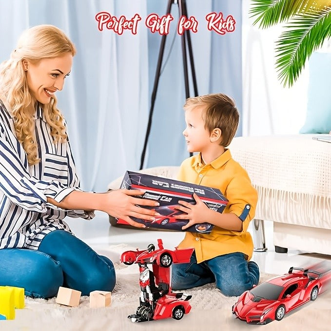 Transform RC Car Robot Toy 1:18 Scale One-Button Transformation LED Headlights 360-Degree Drift – Kids Gift for Christmas Birthday Easter Boys Girls