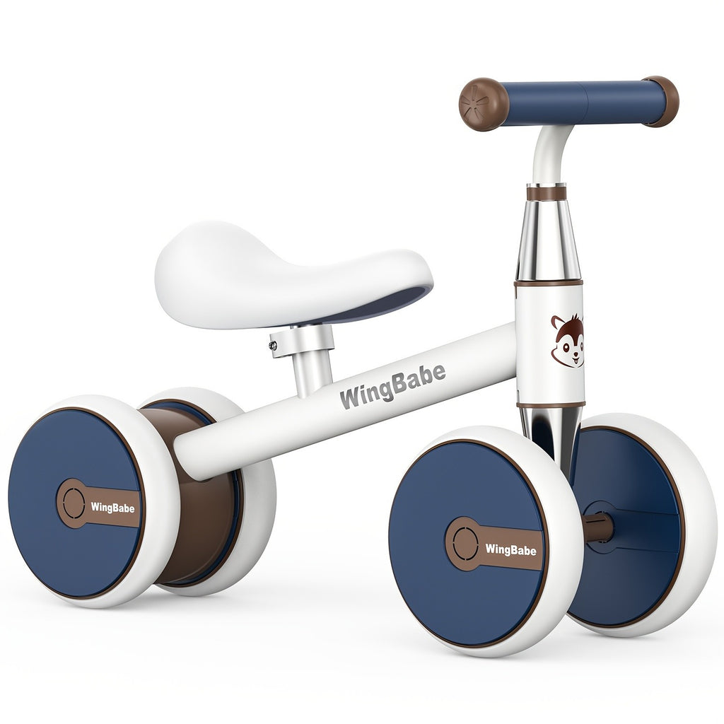 Baby Balance Bike for Toddlers 10-36 Months, 4 Wheel First Bike for Boys Girls with Adjustable Seat Silent TPE Tires 90° Safety Steering, Indoor Outdoor Ride-On Toy, 1st Birthday Christmas Gift