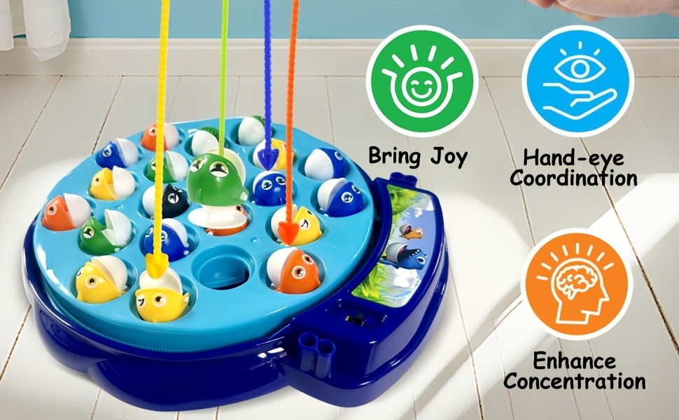 Kids Fishing Game Rotating Board 21 Fish 4 Rods - Fast-Action 2-4 Player Toy for Toddlers Ages 3+, Birthday Easter Holiday Gift for Boys & Girls