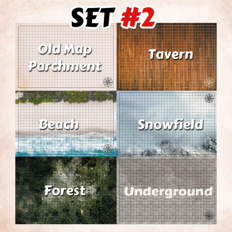 DnD Battle Map 3-Pack 24x36" Dry Erase Mats – 6 Double-Sided Terrain Grids with Lay-Flat Clips, Shoulder Bag & Dice Accessories for D&D 5e Pathfinder TRPG