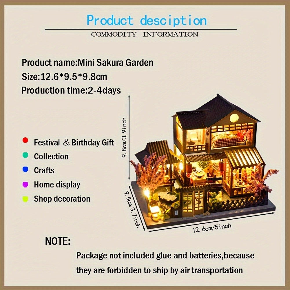 DIY Miniature Sakura House Kit – Wooden Dollhouse Building Kit for Adults, Model Craft Set with Furniture & Accessories, Christmas Halloween Birthday Gift