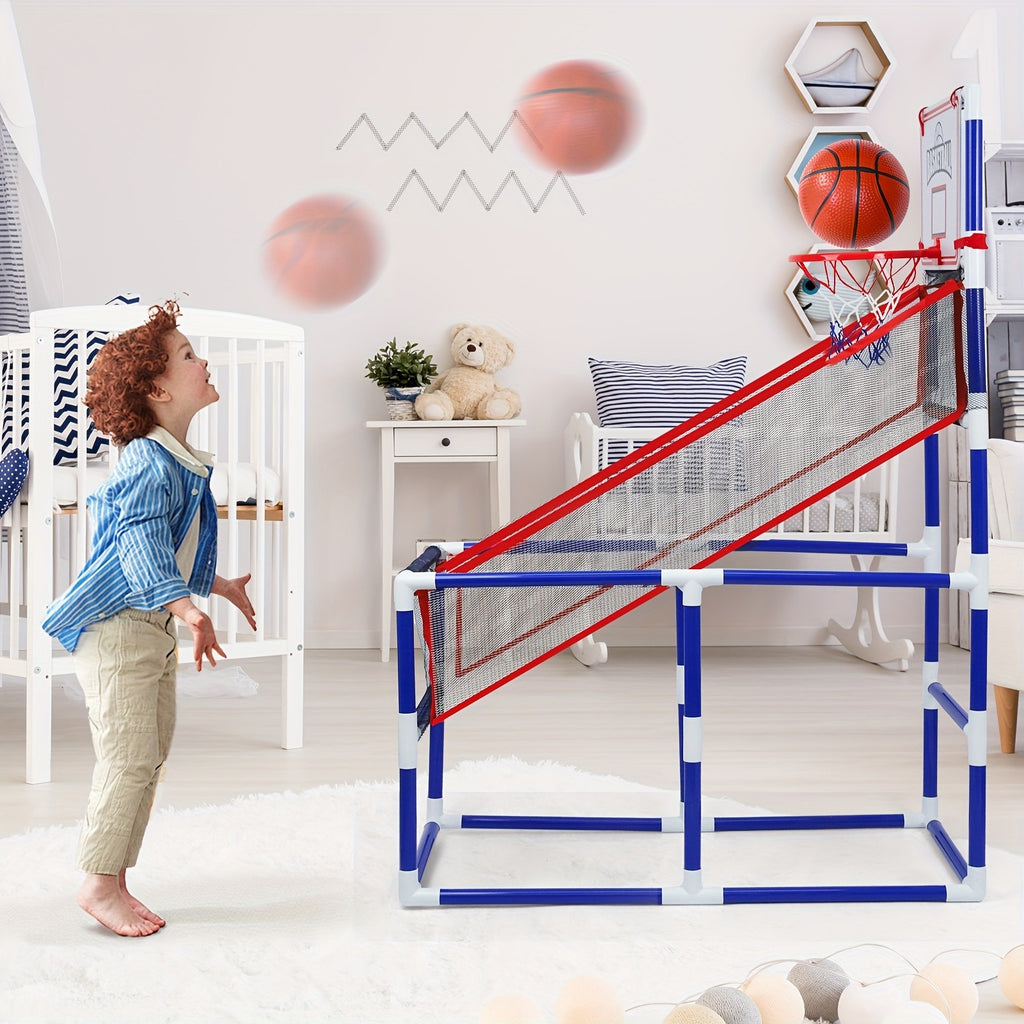 Kids Basketball Hoop Set Arcade Game with 4 Balls & Air Pump - Indoor Outdoor Sport Toy Ages 3+ - Birthday Christmas Easter Halloween Gift for Boys Girls