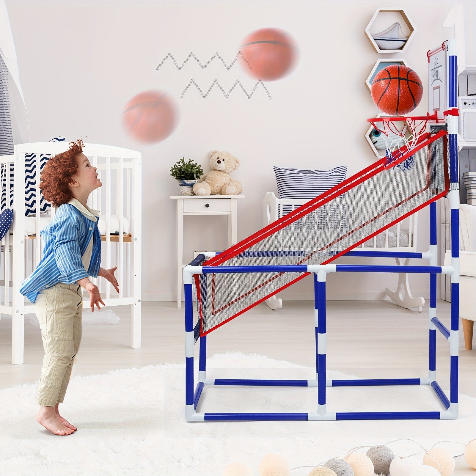 Kids Basketball Hoop Set Arcade Game with 4 Balls & Air Pump - Indoor Outdoor Sport Toy Ages 3+ - Birthday Christmas Easter Halloween Gift for Boys Girls
