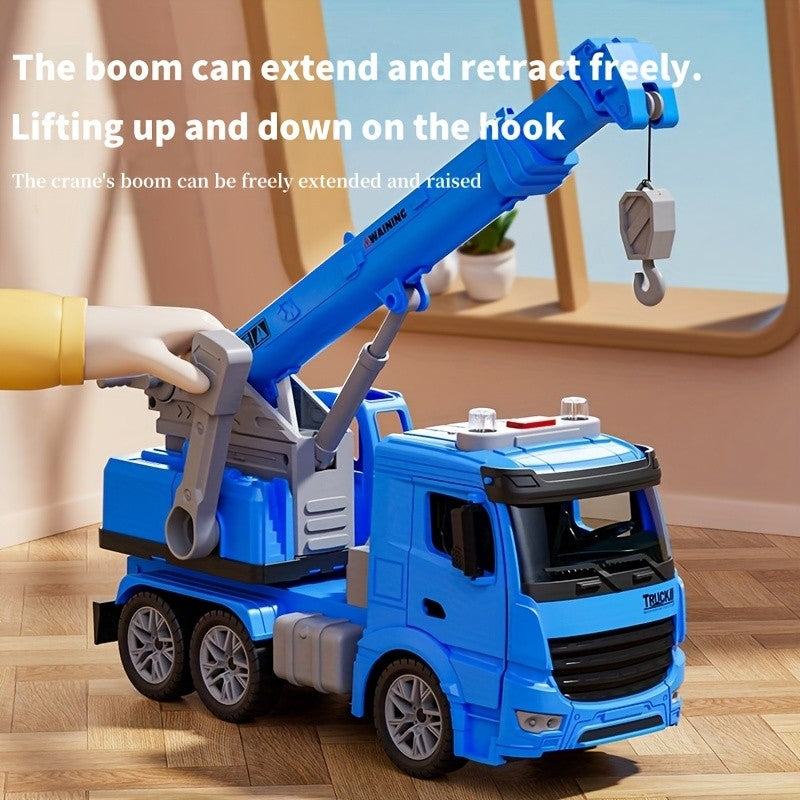 Inertia Crane Toy Engineering Vehicle with Interactive Track Telescopic Arm Double Doors No Battery Construction Truck for Kids Toddlers Ages 3+ Birthday Christmas