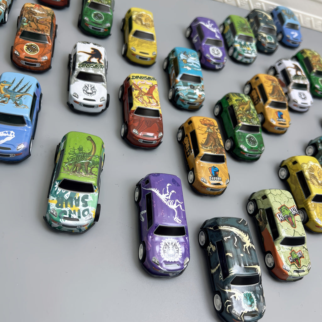 Dinosaur Toy Car Set 29-30pcs Pull Back Mini Racing Cars with City Traffic Map T-Rex Spinosaurus Figures No Battery Kids Party Favors Boys Girls Ages 3+ Gift