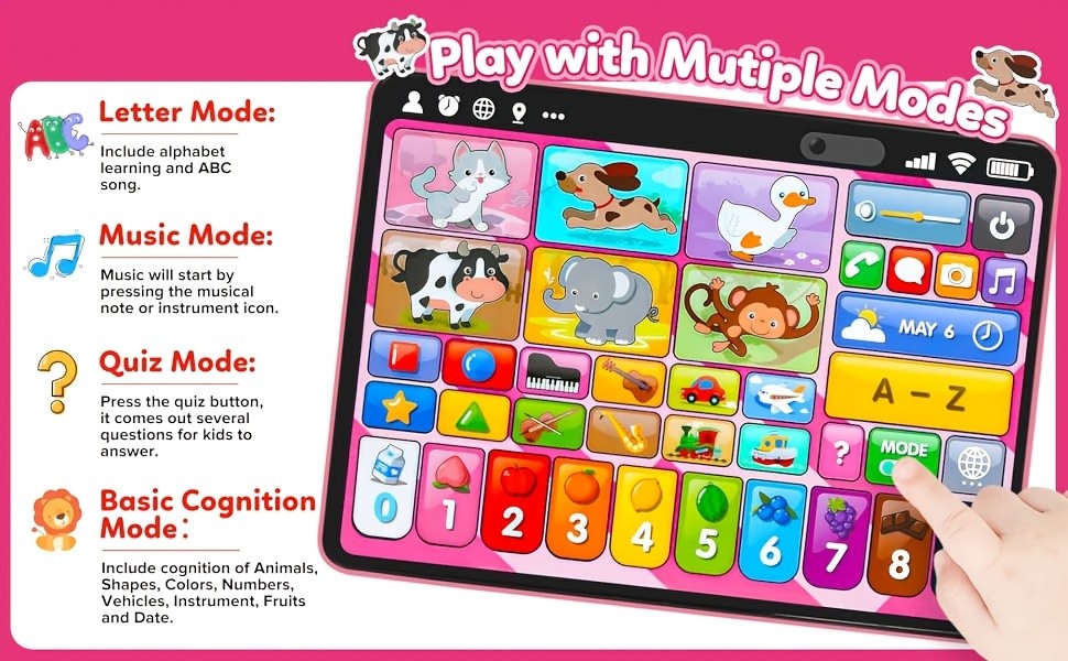 Trilingual Learning Tablet for Toddlers 1-3 Years – Educational Toy with Music & Sound, 39 Buttons Alphabet Numbers Animals, Speech Therapy Toy for Boys Girls, Baby Birthday Gift