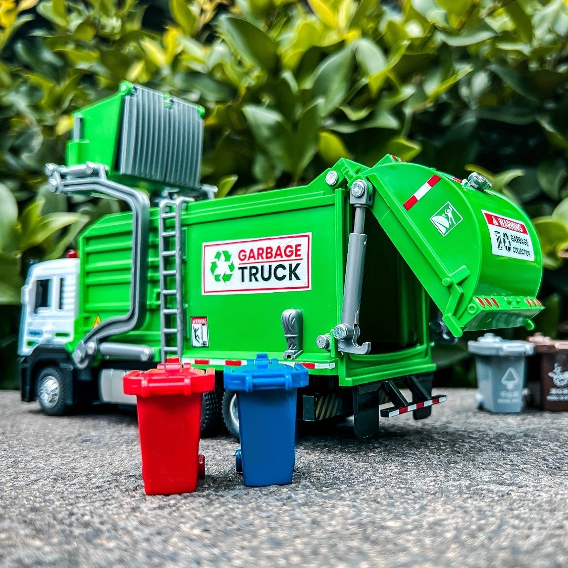 Pull Back Garbage Truck Toy with Lights & Sounds – Recycling Truck Toy Set with Trash Cans, Bins & Trash Cards for Boys Ages 3-8, Interactive Kids Truck Toy Birthday Gift