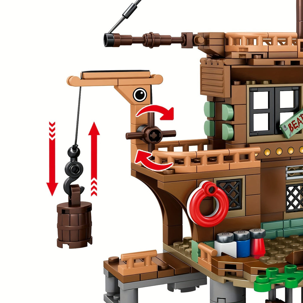Pirate Ship Building Set 573pcs Pirate's Wharf Supply Center – Adventure Construction Toy for Kids & Adults Ages 8+ – STEM Building Blocks Gift for Boys, Girls & Collectors