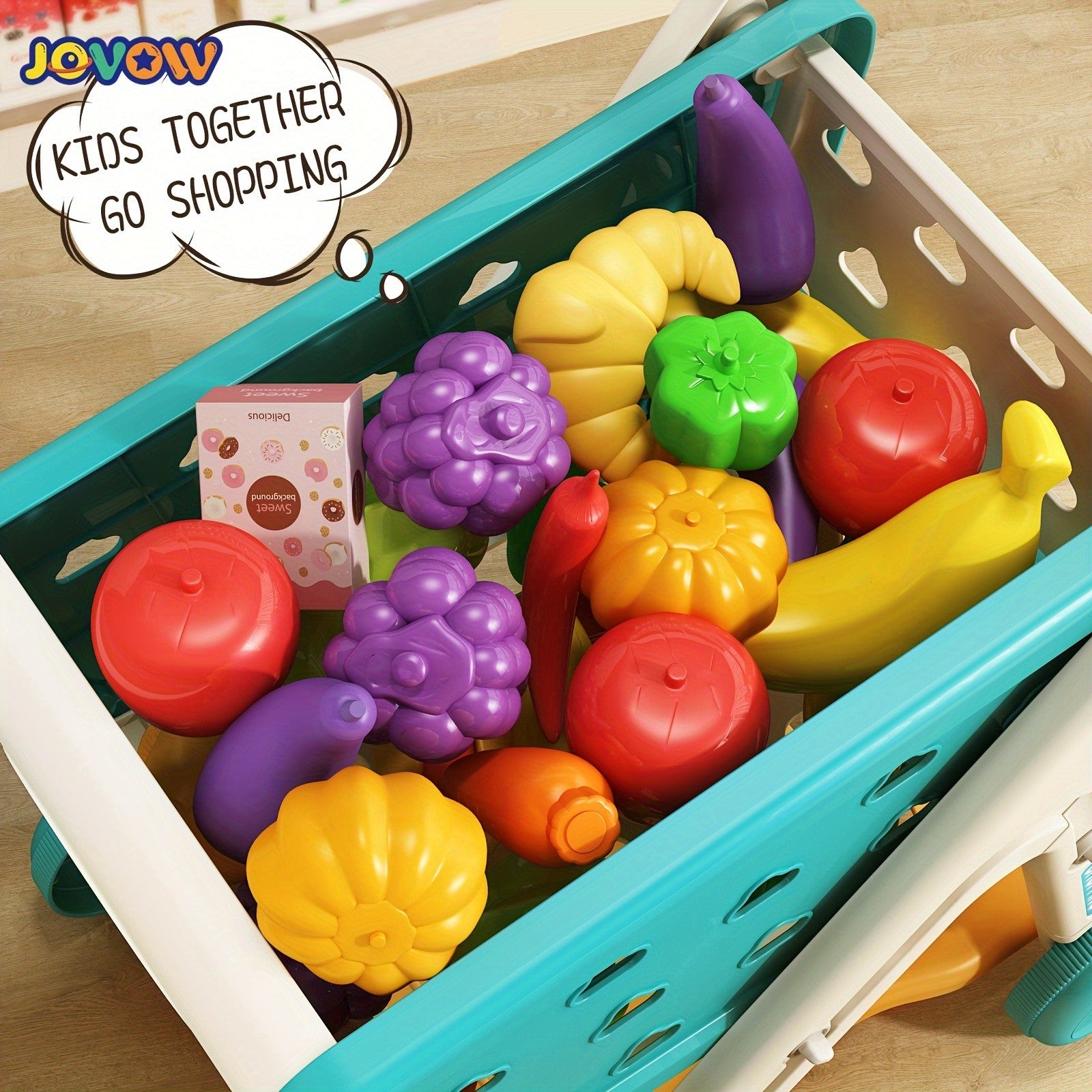 Kids Grocery Shopping Cart Toy Set Pretend Play with Pretend Food Accessories Wheels Toddler Girls Boys Christmas Birthday Gift