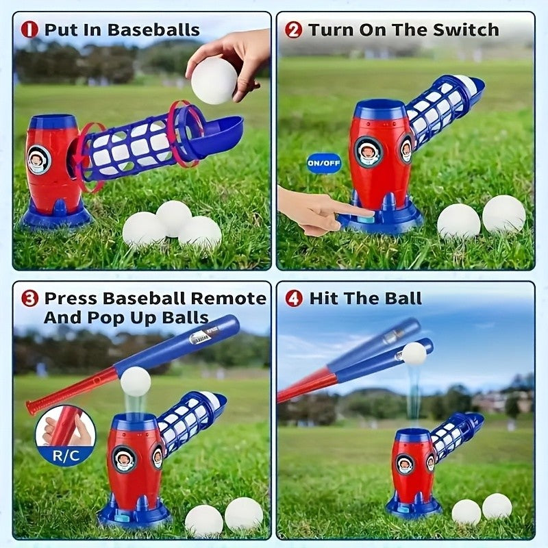 Kids Automatic Baseball Pitching Machine Toy Set with 10 Balls Batting Practice Sports Trainer for Boys Girls Ages 3 Plus - Birthday Christmas Gift