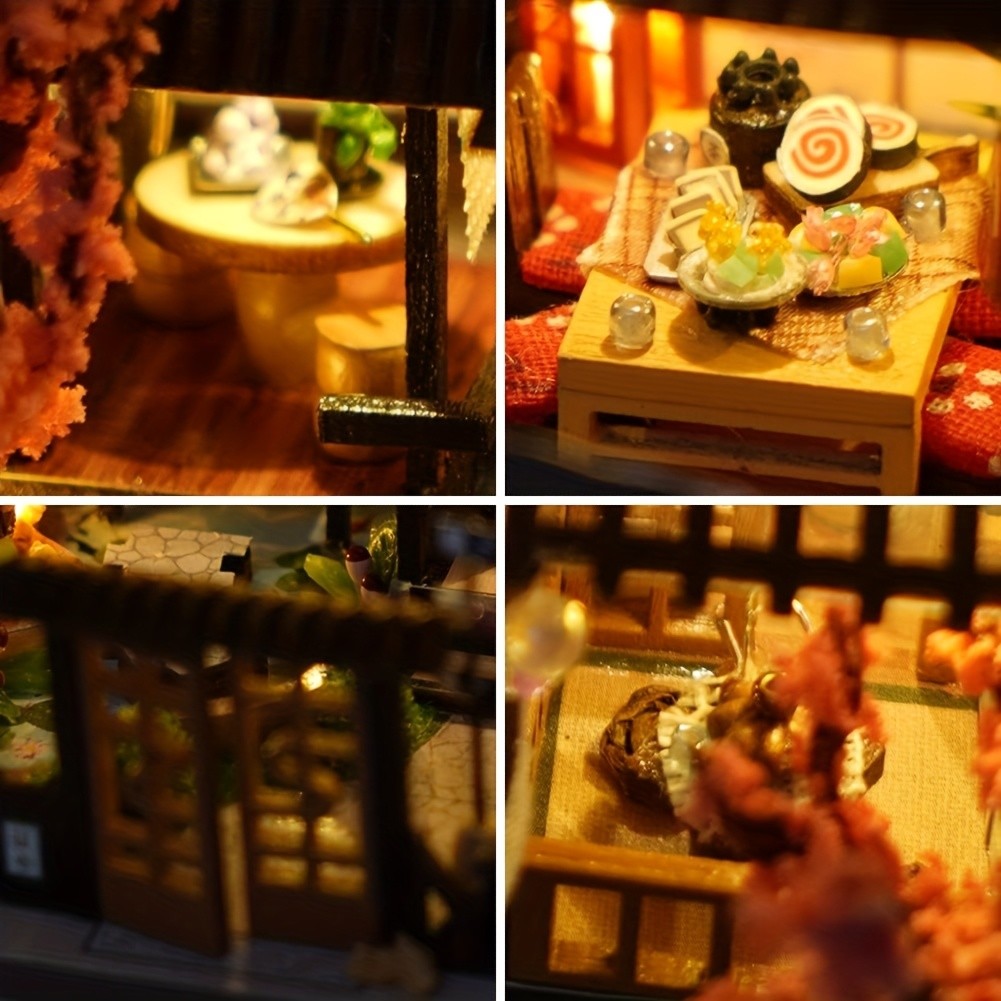 DIY Miniature Sakura House Kit – Wooden Dollhouse Building Kit for Adults, Model Craft Set with Furniture & Accessories, Christmas Halloween Birthday Gift