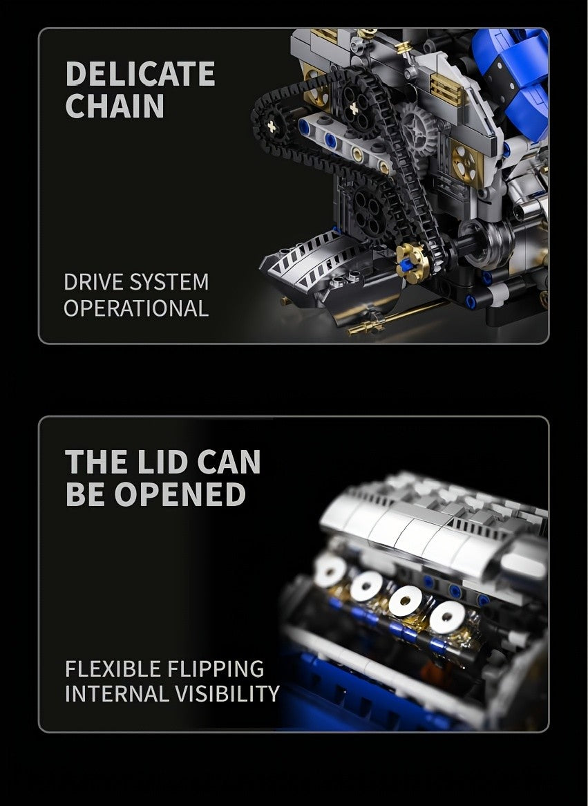 V8 Engine Building Block Set 1289 Piece & F1 Racing Steering Wheel 1221 Piece – Operable Mechanical STEM Model Kit, Realistic Desktop Decor for Adults Teens, Birthday Christmas Gift Car Enthusiasts
