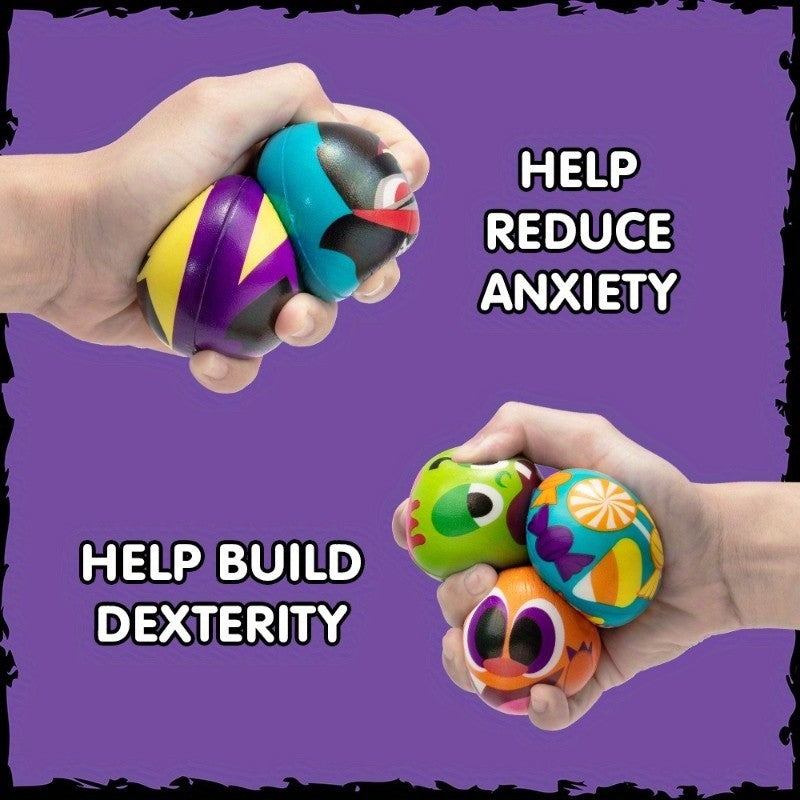 Halloween Stress Balls 24 Pack – Assorted Designs & Colors Squeeze Toys for Kids, Halloween Party Favors, Trick or Treat Toys for Boys and Girls