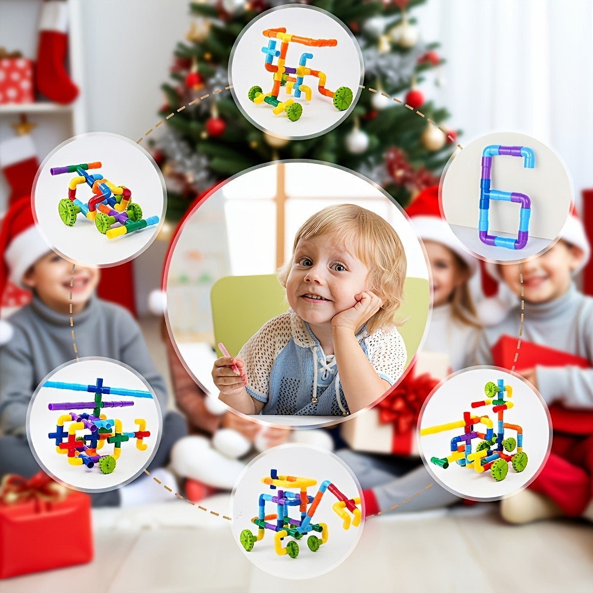 Pipe Building Blocks Set for Kids, Creative Water Pipe Tube Construction Toy with Storage Bucket for Boys Girls Ages 3+, STEM Open-Ended Imaginative Building Toy, Birthday Halloween Christmas Gift