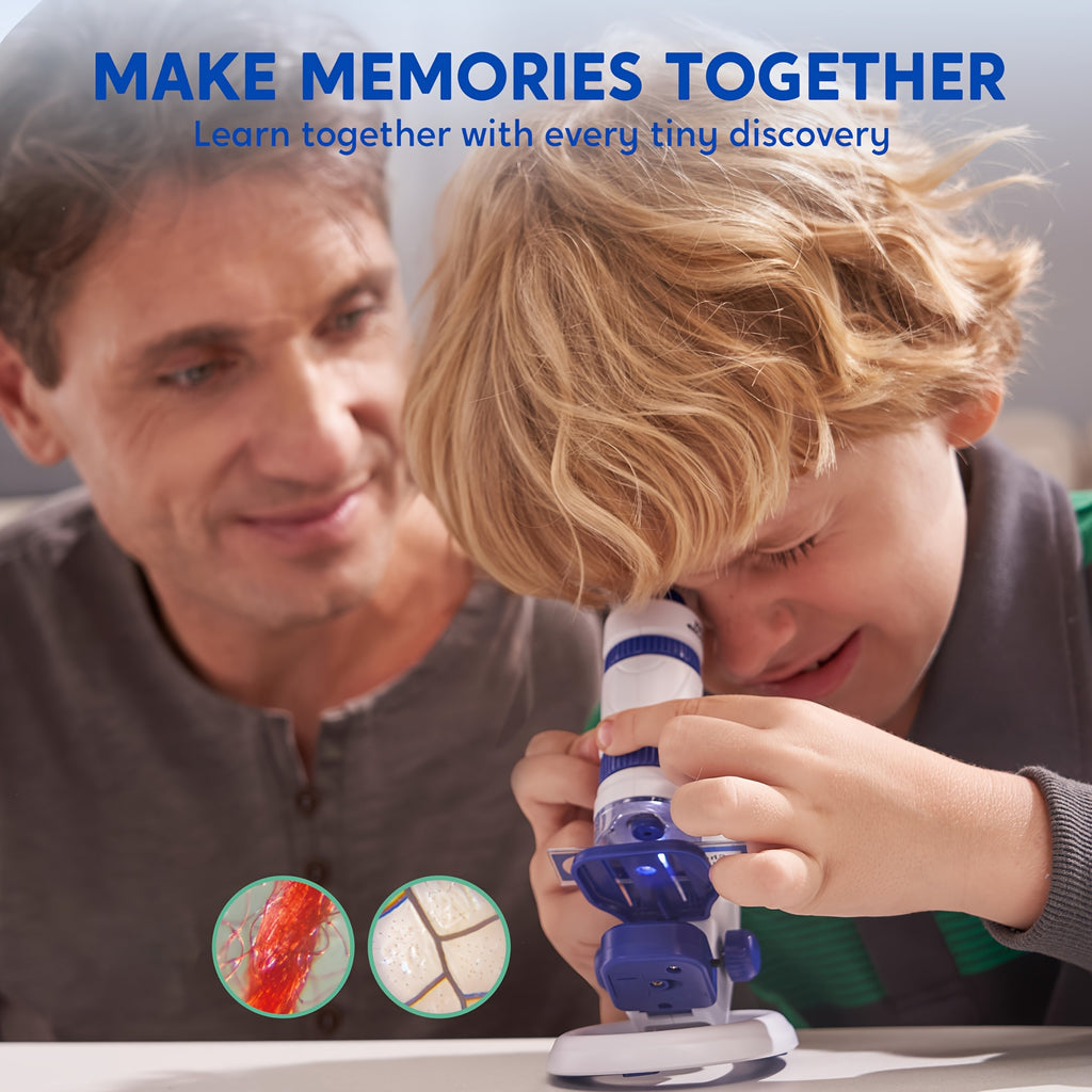 Kids Microscope Explorer Set 2-in-1 Science Experiment Toy 60x-180x Magnification 12 Specimen Slides Phone Holder STEM Gift Boys Girls Ages 5+