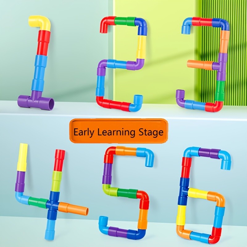Pipe Building Blocks Set for Kids, Creative Water Pipe Tube Construction Toy with Storage Bucket for Boys Girls Ages 3+, STEM Open-Ended Imaginative Building Toy, Birthday Halloween Christmas Gift