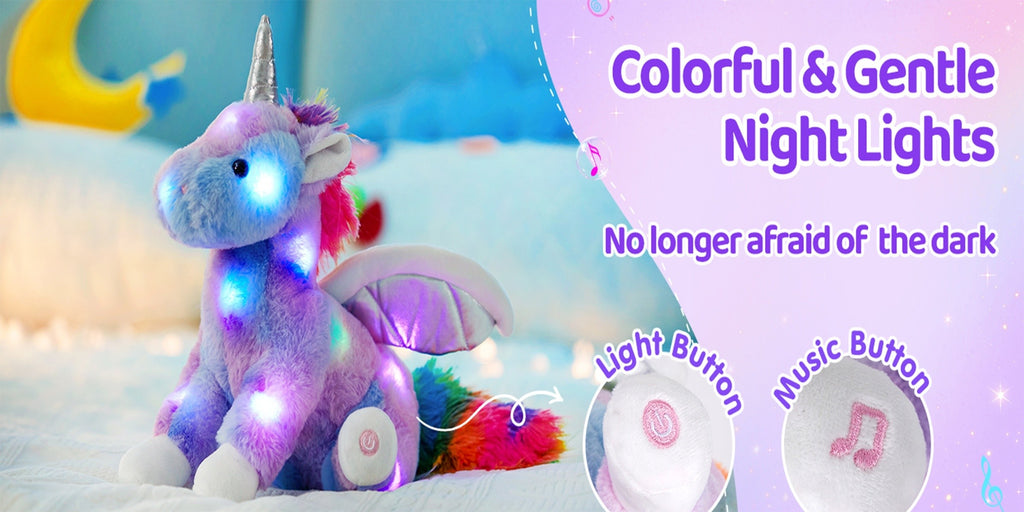 Glowing Unicorn Plush Toy with Music – Rainbow Light Up Stuffed Unicorn, Glow in the Dark Unicorn Stuffed Animal Gift for Kids Girls Birthday Christmas