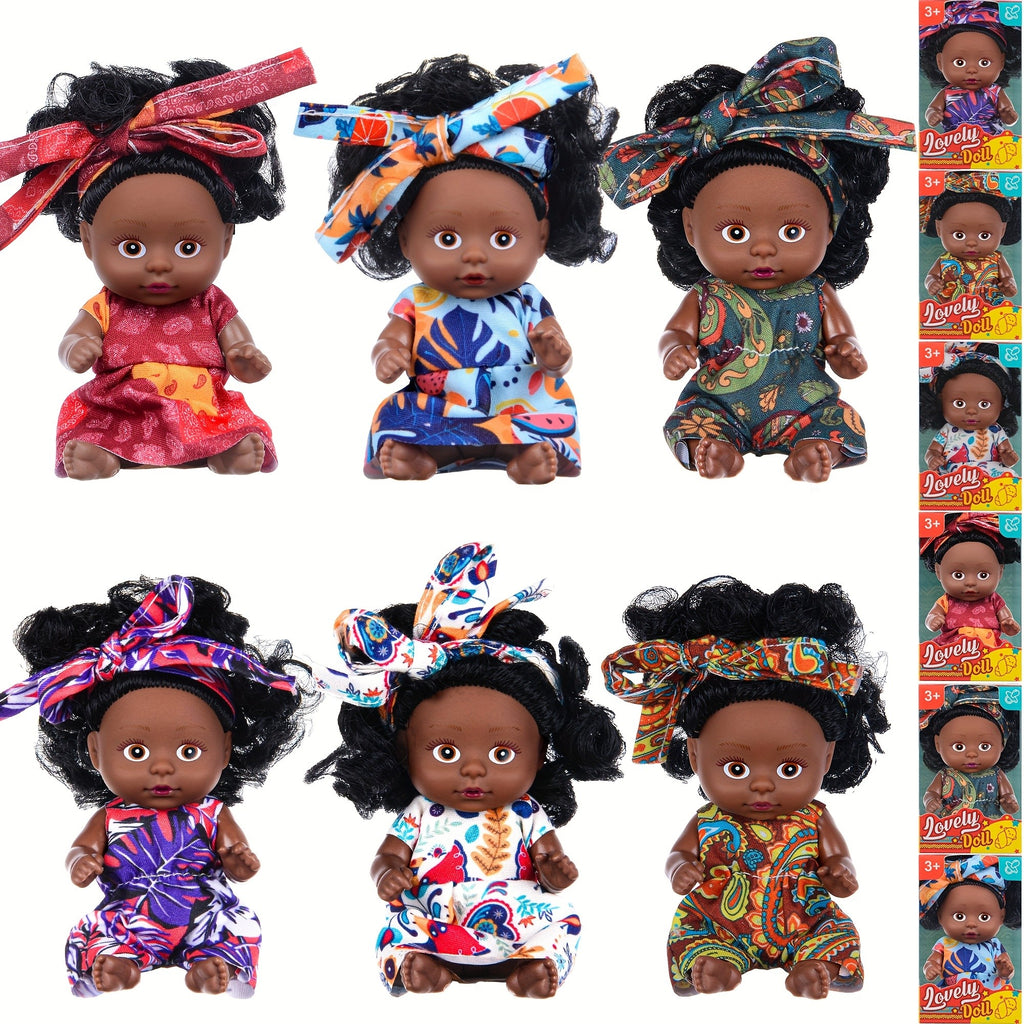 Miniature Girl Dolls Set of 6 – 4 Inch Articulated Poseable Fashion Dolls with Vibrant Outfits & Headscarves Realistic Collectible Mini Dolls Gift for Girls Ages 3+