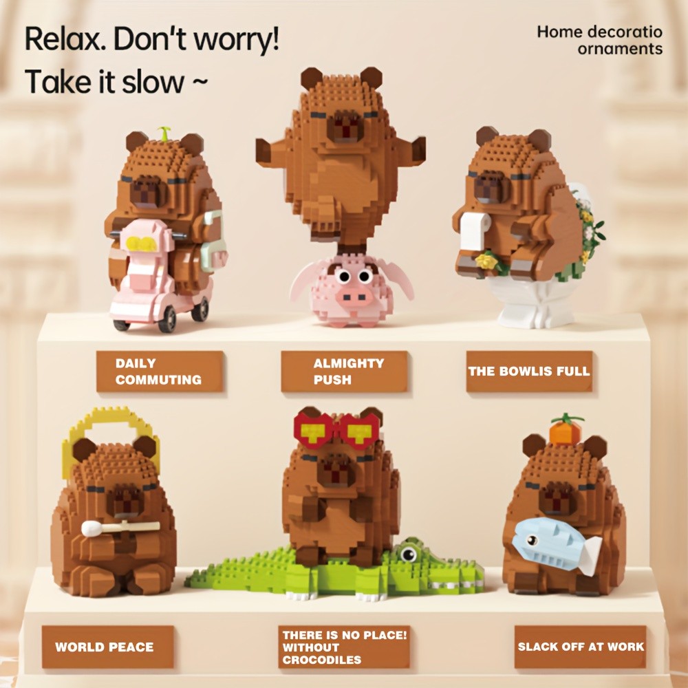 Capybara Micro Building Blocks 562pcs Miniature Collector Edition DIY Desk Decor Stress Relief Toy - Multiple Themes - Birthday Easter Christmas Gift for Boys Girls Teens Adults