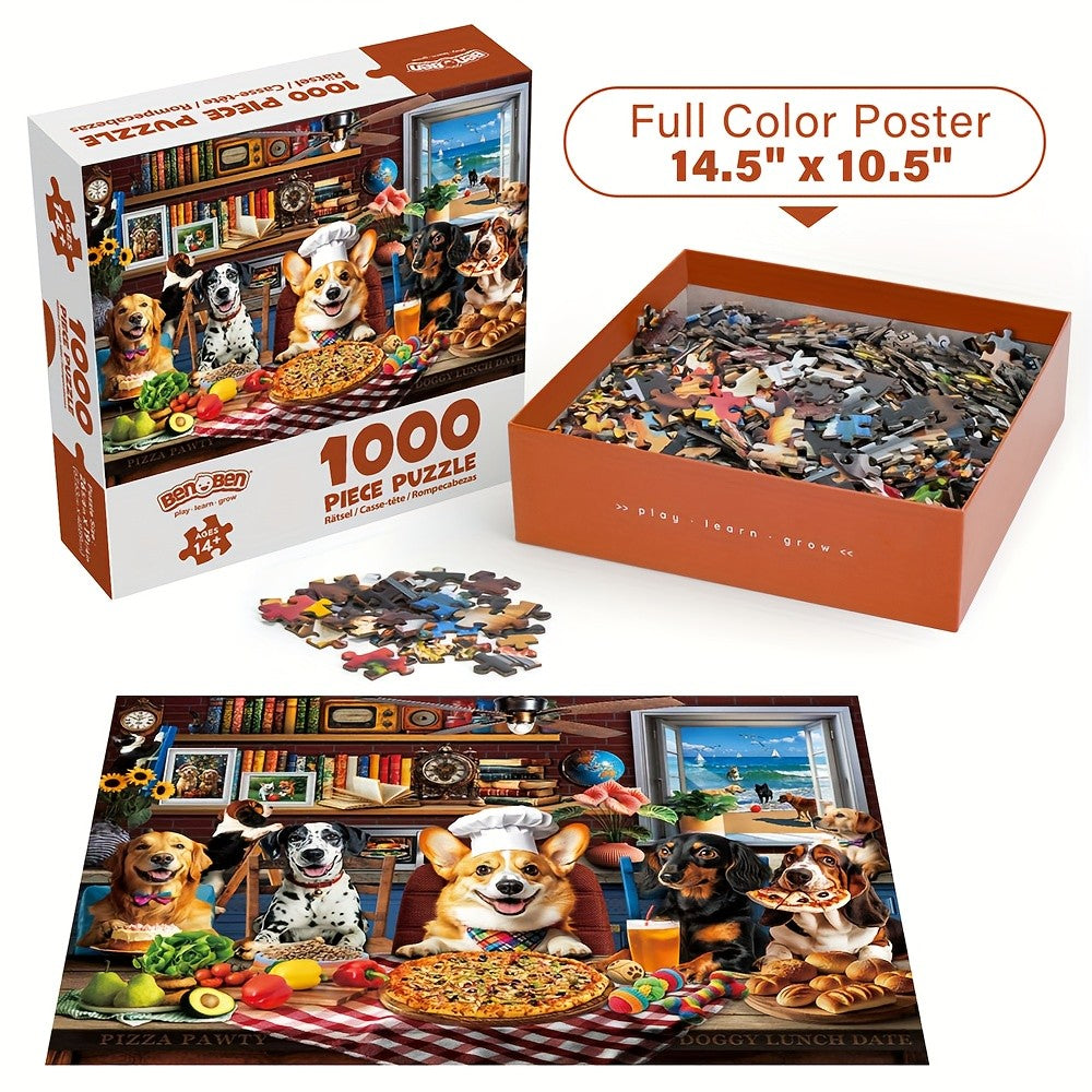 Dog Jigsaw Puzzles for Adults 500 & 1000 Pieces – Funny Dogs Dinner Party Theme, Letters on Back, Thick Durable Pieces, Family Game Night Gift for Dog Lovers Men Women