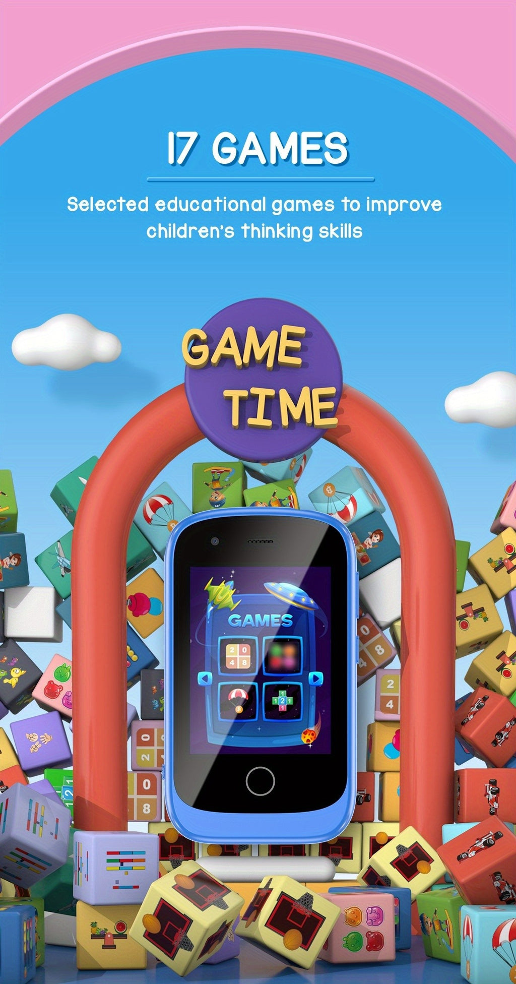 Kids Smartphone Toy with Puzzle Games Storybooks Video Recording Camera Music Player Painting Flashlight Alarm Clock USB Rechargeable – Gift for Girls Boys Toddlers